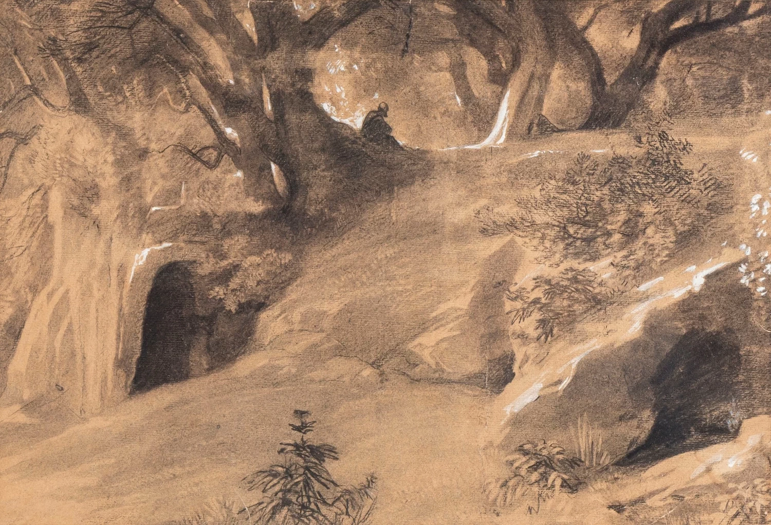 Paesaggio animato con grotta